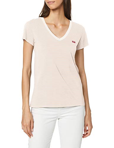 Levi's Vneck Camiseta, Annalise Stripe Sepia Rose, Large para Mujer