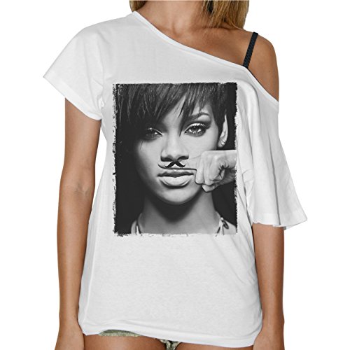 thedifferent Rihanna - Camiseta de mujer con cuello de barco y dedo, bigote, Mustache...